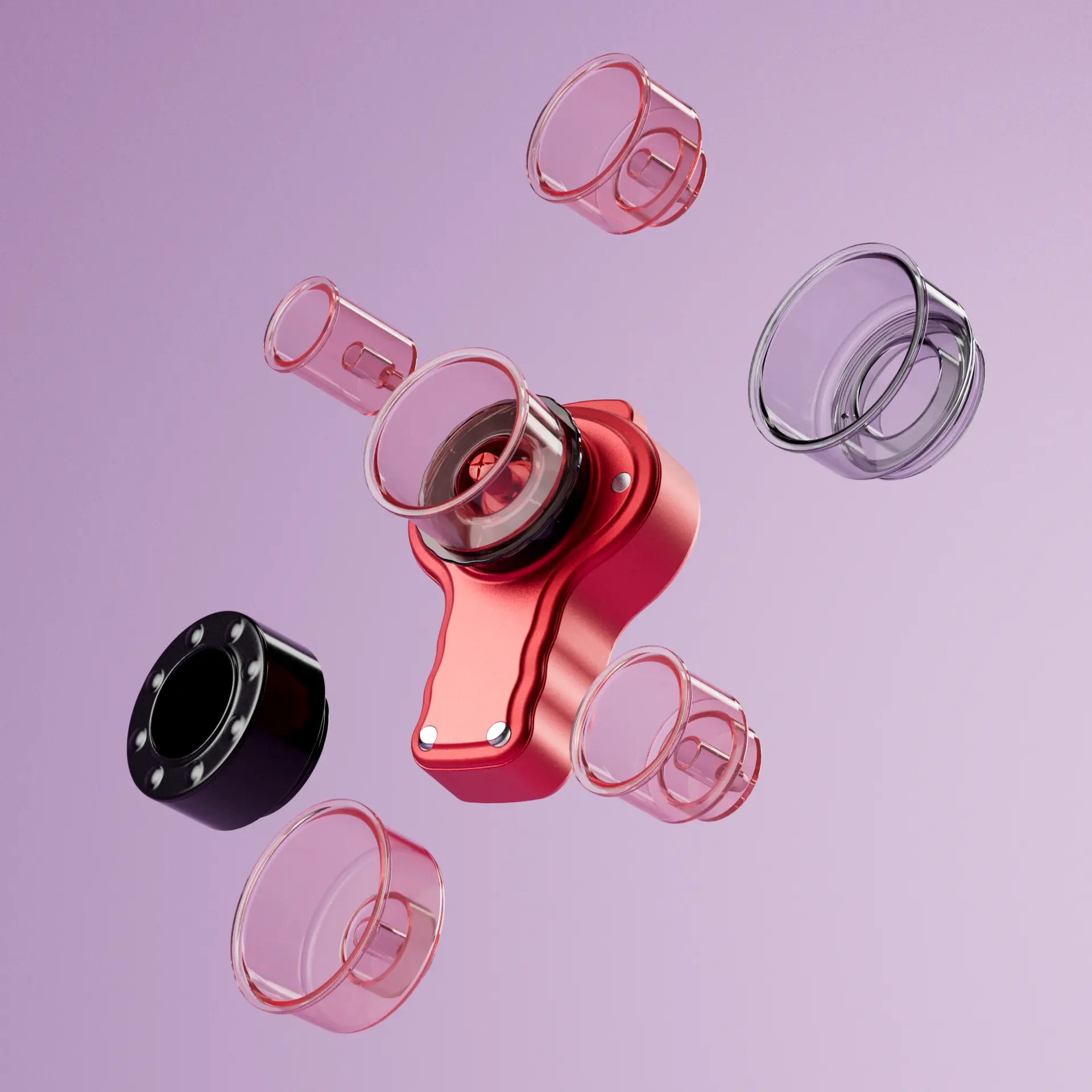 Artistieke opstelling van Claro-cups in verschillende kleuren, waarbij de esthetische aantrekkingskracht en verscheidenheid van het product worden benadrukt.